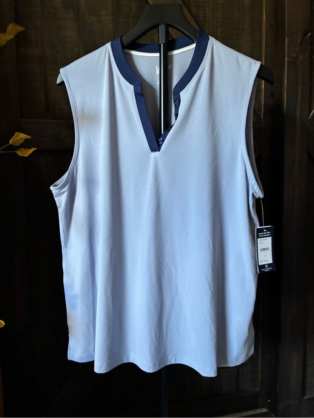 Lands' End Light Blue Sleeveless Tank with Navy Trim pit 2 pit 23 inchs